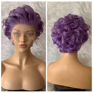 Orange Violet Marron Rose Gris 99J Noir Ondulé Bouclés Pixie <span class=keywords><strong>Coupe</strong></span> 100% <span class=keywords><strong>Cheveux</strong></span> Humains Vierges Bruts 13X6 Lace Front Perruques <span class=keywords><strong>Pour</strong></span> Dames - Product Image 5