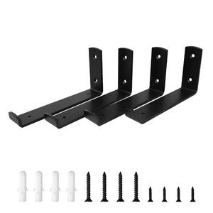 Paquete de 6 soportes de estante grandes soportes de metal resistentes soportes negros con estante flotante DIY con Hardware - Product Image 3