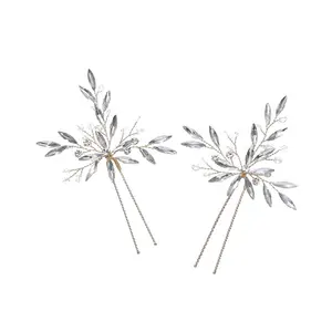 Elegant Wedding Bridal Crystal Headdress Accessories Rhinestone Leaf Design Hair Pin