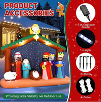 Crèche gonflable de Noël de 2,4 m de long pour extérieur avec lumières LED intégrées, grande décoration gonflable avec le bébé Jésus
