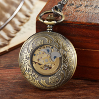 Montre de poche mécanique vintage en bronze doré, à remontage manuel, cadran squelette chiffres romains, avec chaîne de montre, pour homme, Dropshipping