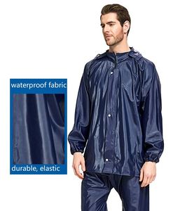Traje Impermeable Personalizable para Hombre, Chaqueta con Capucha y Pantalones de Poliéster 170T para Motociclismo, Senderismo y Actividades al Aire Libre, Color Azul Marino, Logotipo Personalizado - Product Image 1