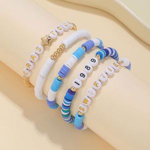 Custom Stretch <b>Beaded</b> With Colorful Letter <b>Charms</b> - Personalized Multi-Layer <b>Bracelets</b> for Promotional Gifts - Product Image 1