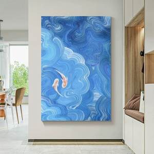 Nuova pittura a olio di pesce Koi dipinta a mano cinese astratta nove <span class=keywords><strong>disegni</strong></span> blu soggiorno trama decorativa tela moderna - Product Image 6