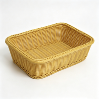 Grand panier de drainage rectangulaire jaune en rotin PP tressé à la main, écologique et alimentaire, pour fruits, légumes et pain
