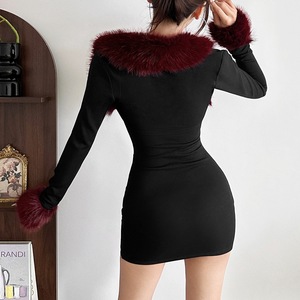 <span class=keywords><strong>Robe</strong></span> fourreau élégante style Old Money à col en fausse fourrure, haut bustier et manches longues, pour femme, été, fausse fourrure vintage naturelle - Product Image 4