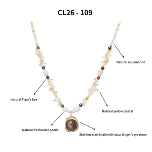 Collier en acier inoxydable <span class=keywords><strong>CL</strong></span> Natural Tiger's Eye plaqué or 18 carats avec perles de culture d'eau douce et cristaux, bijoux pour femme, cadeau tendance 2026 - Product Image 5