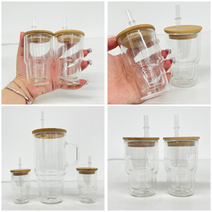 Vaso de chupito transparente de doble pared de 3 oz, mini y bonito, tipo globo de nieve DIY, con tapas de bambú y pajita de PP para sublimación y vinilos UV DTF - Product Image 2