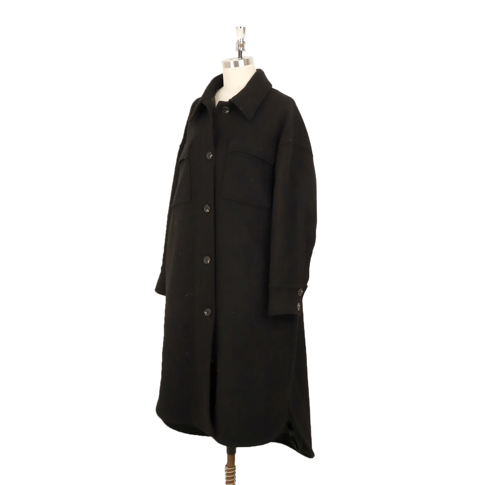 Alephan 2023 New Women Wool Long Trench Coat Black Wool Coats Women For Autumn And Winter Custom