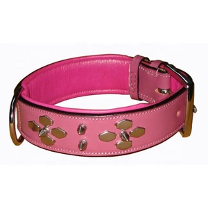 Collier de chien en cuir véritable de luxe innovant doux rembourré en acier/laiton écologique Rivet solide laisse personnalisée pour animaux de compagnie - Product Image 1
