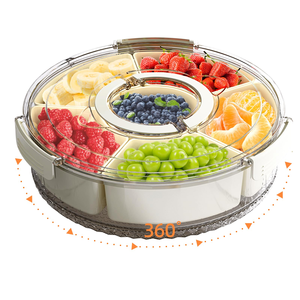 Transparent 6-Compartment Fruit and <b>Snack</b> <b>Tray</b> Rotating Divided Container with Lid for Kitchen Use for Serving Spices - Product Image 1