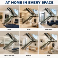 Escalier flottant moderne sur mesure avec marches en bois, garde-corps en acier inoxydable et verre pour villa, hôtel, maison, salon, design intérieur