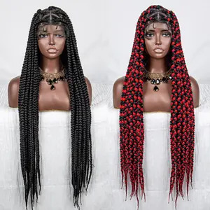 Synthetic Knotless Crochet Cheveux Curls Prestretched Box Braids Hair Extension Full Lace Front Braided Wigs For Black People