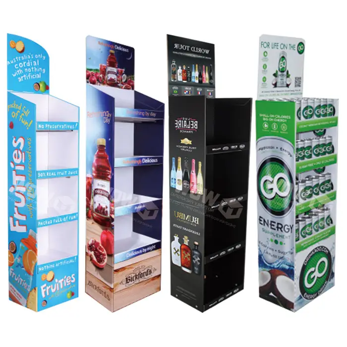 New Design Customized Printing Promotion Cardboard Corrugated Wine Floor Display Stand Rack for Retail