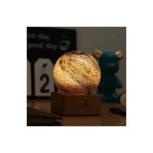 Lampada con base in legno con cielo stellato e compleanno regalo di natale personalizzabile mini 3D round USB ricarica touch pianeta luce notturna