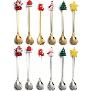 Juego de Cucharas de Café de Acero Inoxidable al por Mayor, Cucharas Creativas con Diseño de Muñeca Navideña para Postre, Cucharas de Té para Regalo de Navidad, Fiestas y Restaurantes - Product Image 1