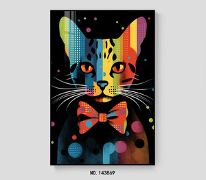 Retrato <span class=keywords><strong>de</strong></span> gato negro minimalista, arte <span class=keywords><strong>de</strong></span> pared <span class=keywords><strong>de</strong></span> diamantes, felino elegante con paisaje para decoración para sala <span class=keywords><strong>de</strong></span> estar - Product Image 3