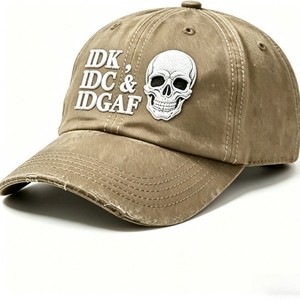 Gorra de Béisbol Unisex Negra de Mezclilla con Logotipo Bordado de Calavera IDK IDC IDGAF, Ajustable, Estilo Urbano - Product Image 3