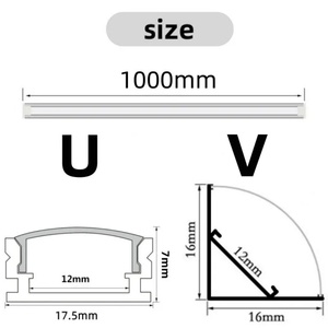 Profilé en aluminium LED série 1000, <span class=keywords><strong>noir</strong></span>, 10-50 pièces/paquet, 1m/pièce, forme en U/V, adapté aux bandes lumineuses de 8-12mm, canal de logement - Product Image 6