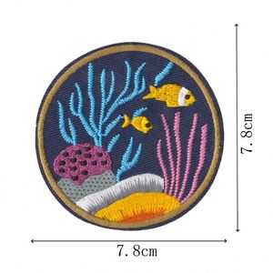 Iron-on Embroidered Colorful Marine Life Seaweed Cartoon <b>Ornamental</b> Fish Round Cloth Patch for Clothes Hats - Product Image 6