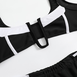 Ensemble bikini 2 pièces pour femme, col halter, rembourré push-up, string, noir et blanc unis, 100 % polyester, antibactérien, pour l'été et la plage - Product Image 5