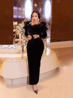 Neue Damen Elegante Blasen perlen Feder perlen Einteiliges Kleid Langer Maxi Formeller Verband INS Style XS Größe