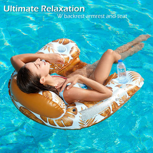 Inflatable Pool Chair 150x90cm Sky Blue Orange Floating Lounger Seat Adult Water Backrest Recliner Floatable <b>Hammock</b> - Product Image 4