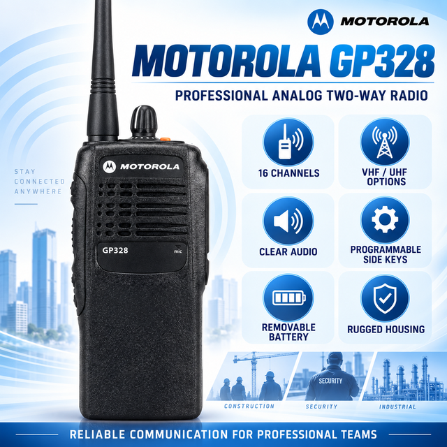 Motorola GP328 GP338 HT750 Analog Portable Two Way Radio VHF UHF  Walkie Talkie 16 Channel for Business Hotel Factory Team