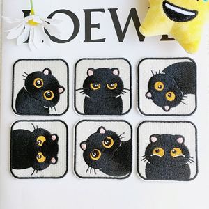 Patch brodé auto-adhésif 6x6cm de haute qualité, motif chat noir mignon de dessin animé, pour la décoration de sacs et d'étuis de téléphone - Product Image 2