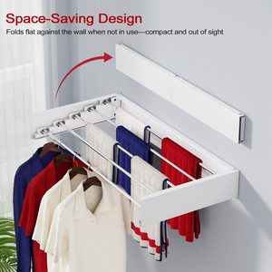 Home Folding Towel <b>Rack</b> 80cm Wall-mounted Clothes Drying <b>Rack</b> Retractable Space Saving Clothes Storage <b>Rack</b> - Product Image 3