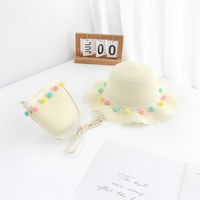 2024 nouvelle mode été sac ample intérieur espace fermeture à glissière plage disquette paille chapeau haut de forme et sac ensemble décoré avec boule en peluche