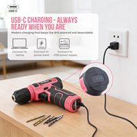Ensemble d'outils rose avec perceuse 8V, kit complet de perceuse électrique sans fil et rechargeable par USB, réparation et entretien domestiques DIY
