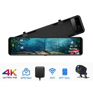 12 inch touch screen dash cam mirror 2 channel wifi gps dashcam 4k front and rear car dvr dual lents smart 4k mirror dash cam