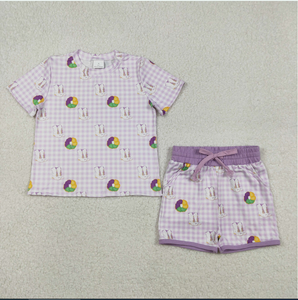 Ensemble de vêtements pour filles GSSO2740 Donut Boots Purple Plaid Top Pockets Shorts Mardi Gras - Product Image 4