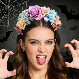 Diadema <span class=keywords><strong>de</strong></span> Flores Grandes con Rosas para el Día <span class=keywords><strong>de</strong></span> los <span class=keywords><strong>Muertos</strong></span>, Decoración para Fiestas <span class=keywords><strong>de</strong></span> Boda - Product Image 1