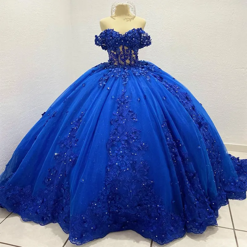 Vestido azul quinceanera para 15 festas, qd1602, de princesa, apliques de renda, tule, aniversário