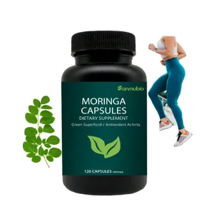 Cápsulas de pó de Moringa orgânico de marca própria, suplemento antioxidante vegano em pó de Moringa