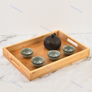 Home-use Chinese bamboo and wood <b>tea</b> <b>tray</b>/serving <b>tray</b>/cafe storage <b>tray</b>/bamboo and wood dining <b>tray</b> with double-hole handle - Product Image 4