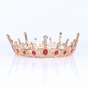 Bride European Princess Tiara Round Baroque Alloy Diamond Inset Beauty Tiara Retro Full Crown King Tiara