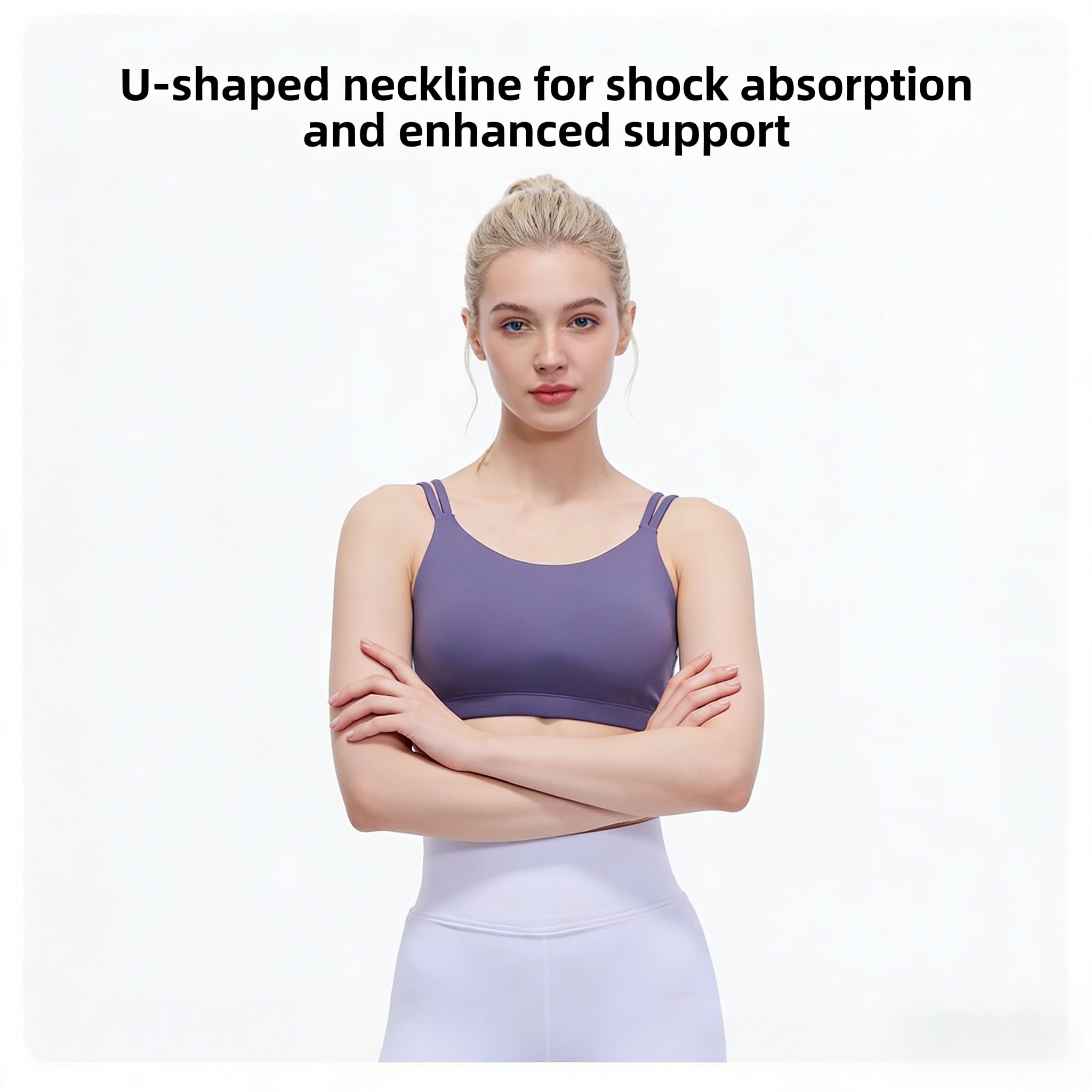 Women's High Support Yoga Sports Bra with Spaghetti Strap Backless Design Breathable & Quick Dry Fabric Shockproof Crew Neck