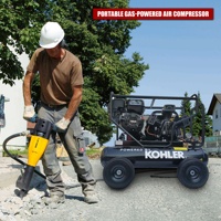 Compresseur d'atelier KOHLER RH65 6,5 CV à essence, pompe à air à piston, 9 gallons, 17 pcm, 125 psi, réservoir horizontal portable, entraînement par courroie