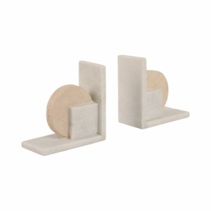 Fermalibri in Travertino e Marmo, Design Geometrico, Arredamento Contemporaneo per Biblioteca Domestica, Accessori Eleganti per Libri - Product Image 3