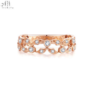อินเทรนด์เครื่องประดับโบราณ Millegraining หัตถกรรม 18K Rose Gold เพชรธรรมชาติ Vintage ครึ่งแหวนนิรันดร์สําหรับผู้หญิง - Product Image 1