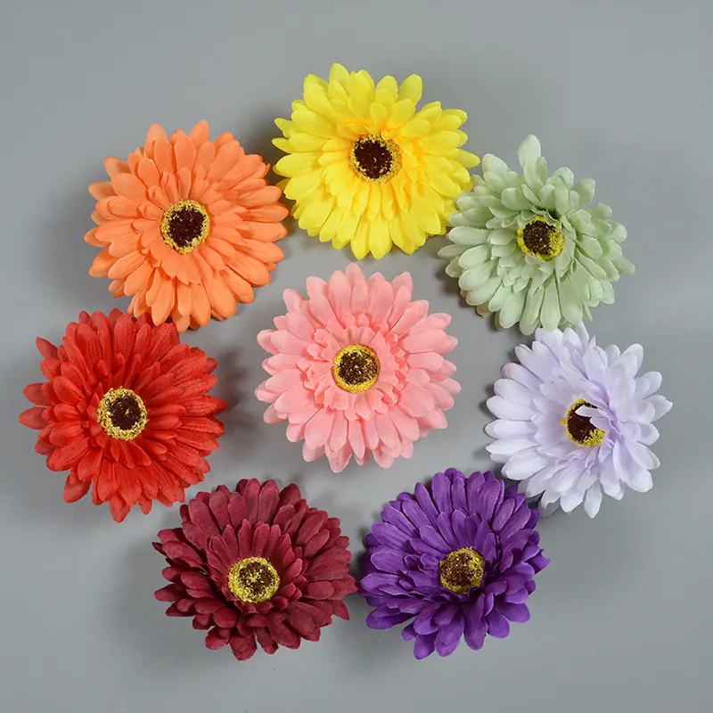 15 renk 10CM yapay ipek Gerbera çiçek kafaları ghrysandaisy papatya kafa DIY düğün pastası dekorasyon