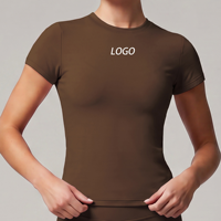 T-shirt de sport à manches courtes pour femme, col rond, coupe ajustée, haut de yoga, haut de sport, vêtements de fitness pour femme