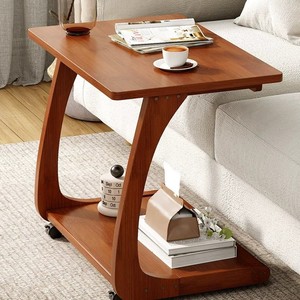 Mesa auxiliar de madera maciza para sofá, mesa de centro móvil pequeña con ruedas para sala de estar, mesa de noche sencilla para apartamentos pequeños - Product Image 1