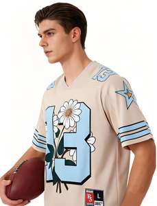 男士复古校园T恤 |   卡通图案印花大廓形 V 领 T 恤，男女通用宽松街头服饰上衣 - Product Image 2