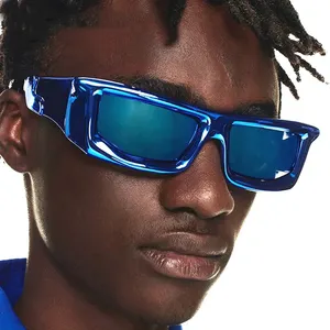 8555 özel moda mavi ayna Y2k spor güneş gözlüğü erkekler yüksek kalite Vintage güneş gözlüğü erkekler Hip Hop Punk güneş gözlüğü