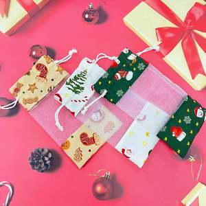 Sac en organza de coton personnalisé pour Noël, petit sac à cordon pour la décoration de fête et les cadeaux de Noël, décoration de festival - Product Image 2
