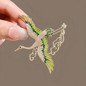 Vintage Green Enamel Wings Rhinestone Crane Clouds Brooches for Women Flying Phoenix Birds Lapel <b>Pins</b> Animal <b>Badge</b> Party Jewelry - Product Image 3